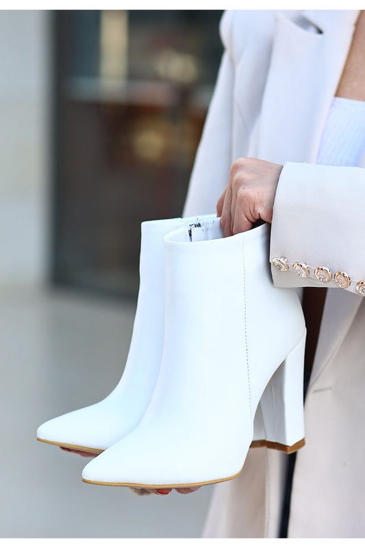 White Leather Heeled Boots
