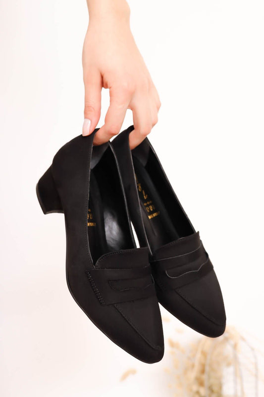 Black Suede Heeled Women's Shoes