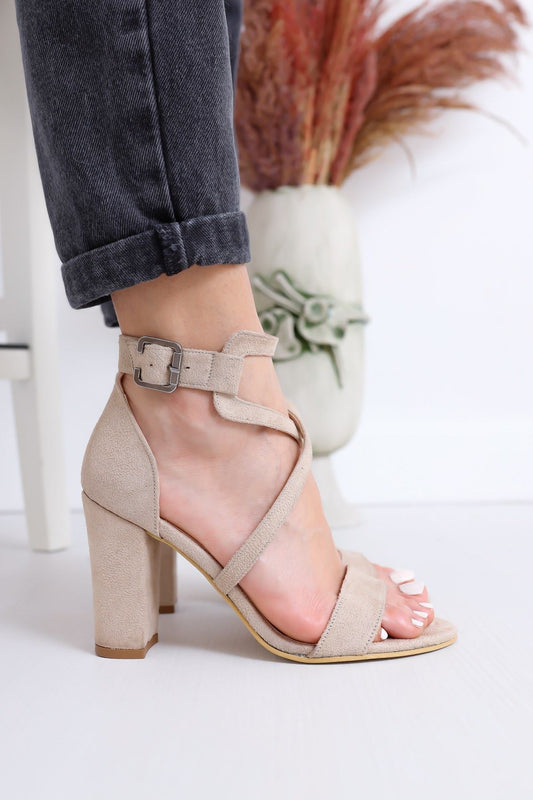 Tan Suede Heeled Women's Shoes