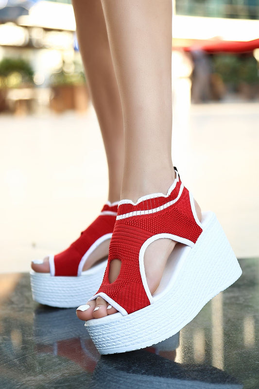 Tricot Wedge Sandals Red