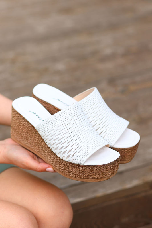 Wedge Sole Studded Slippers White