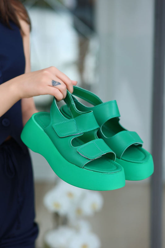 Thick Soled Velcro Sandals Green