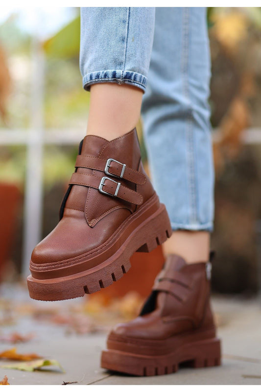 Tan Leather Belted Boots