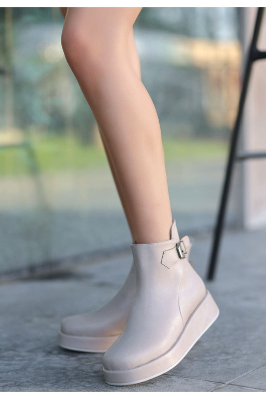 Nude Leather Heeled Boots