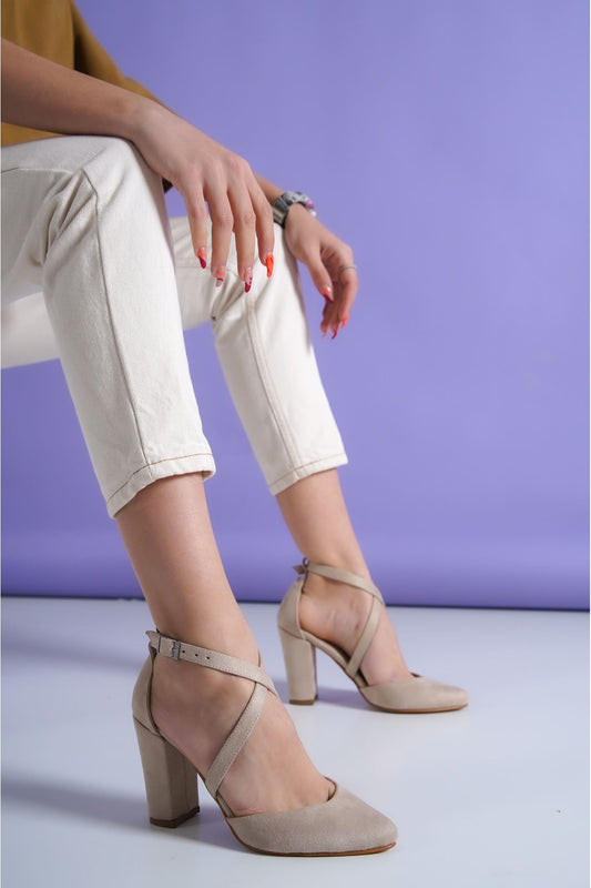 Tan Suede Heeled Women's Shoes