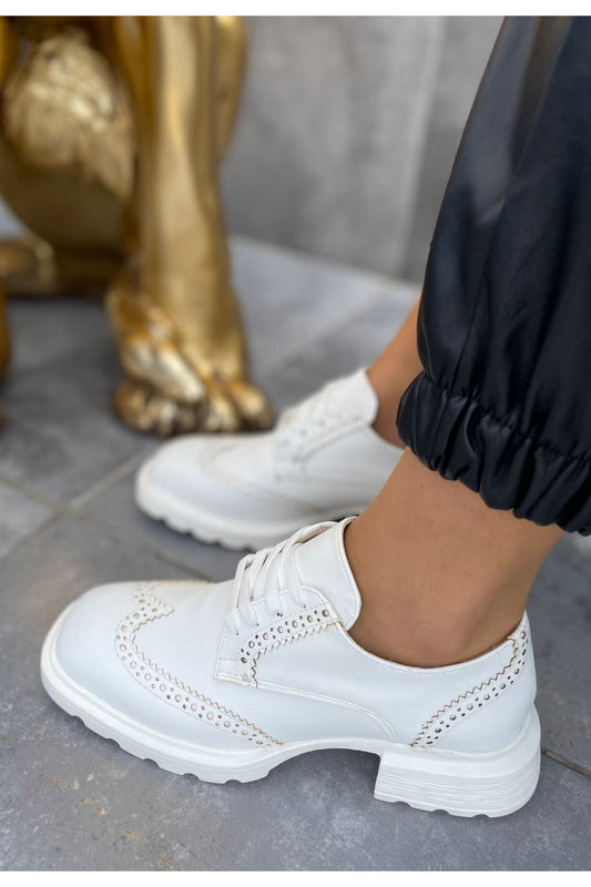 White Leather Women's Laced Shoes