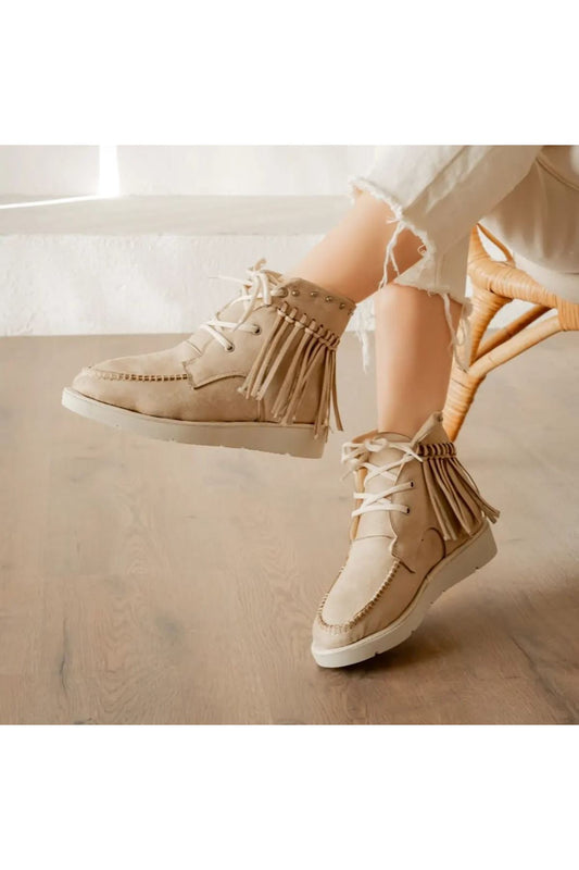 Trula Beige Suede Lace Up Boots