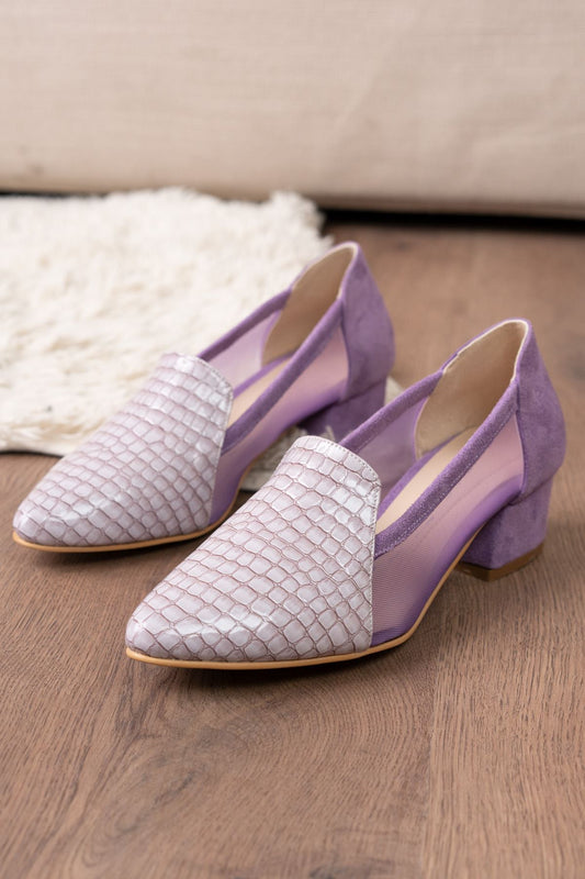 Lilac Crocodile - Suede Heeled Women's Shoes