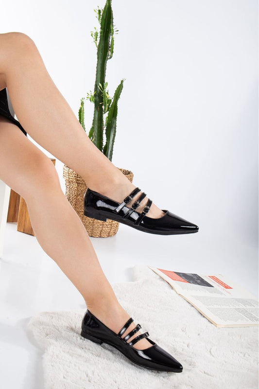 Women's Black Patent Leather Flat Shoes
