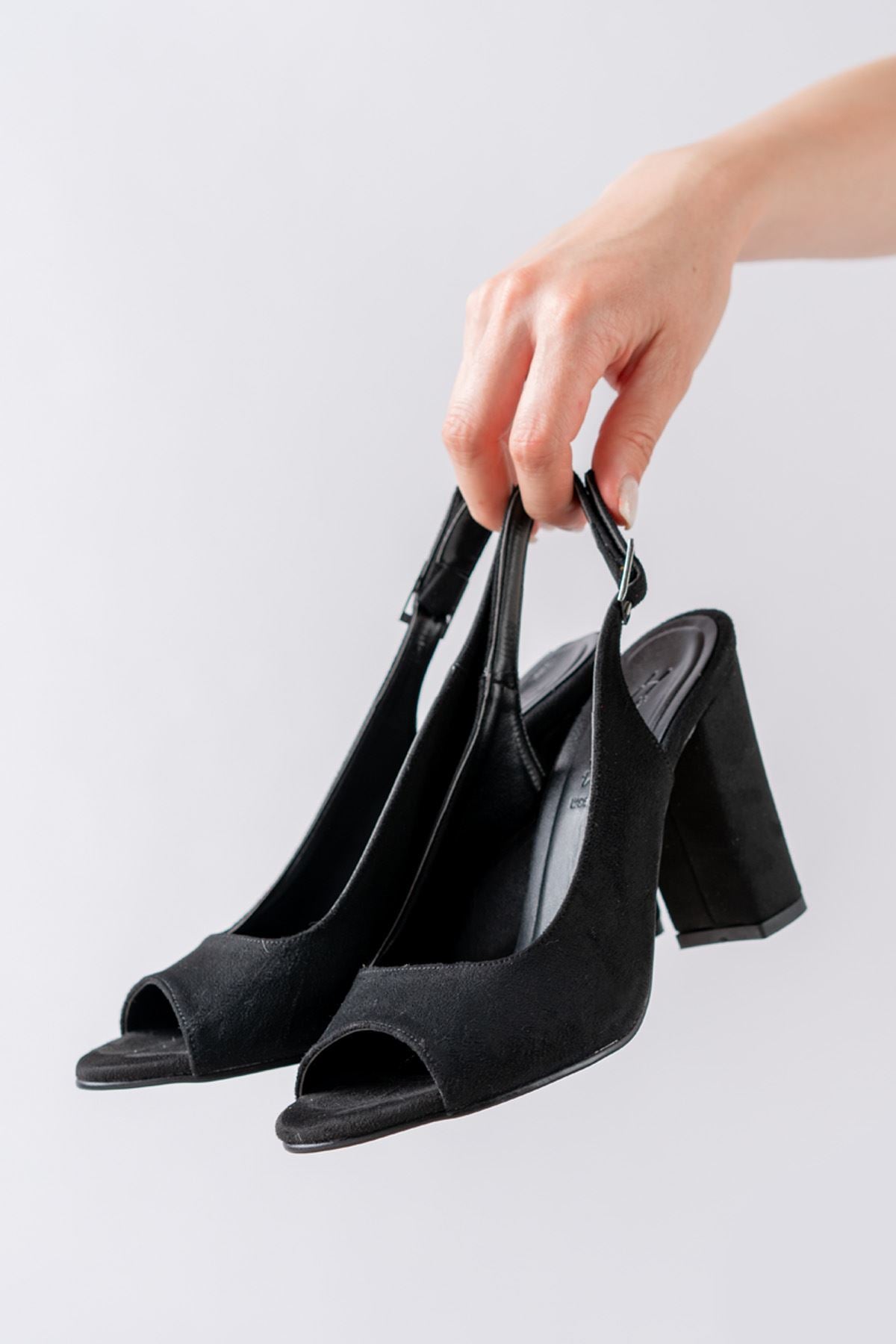 Black Suede Detailed High Heeled Women's Shoes