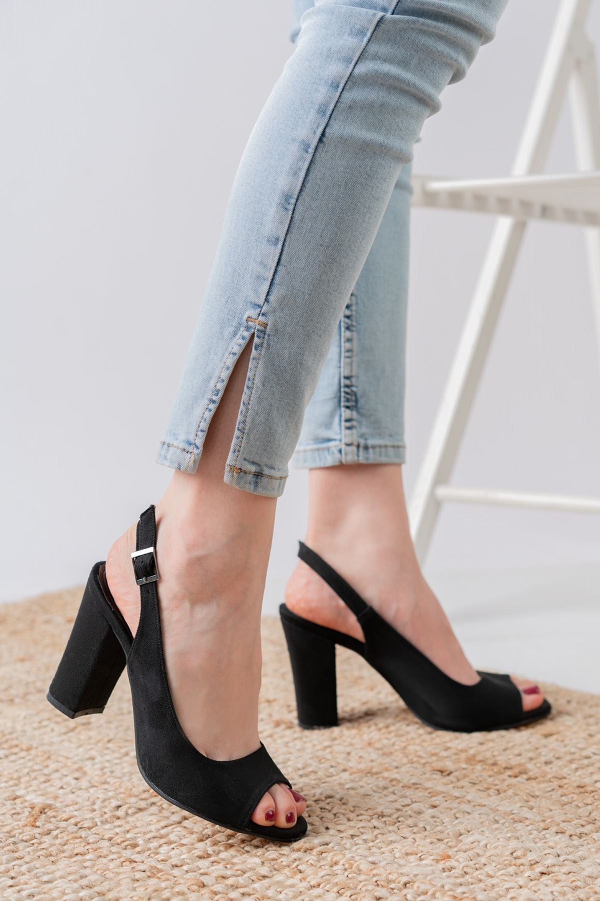 Black Suede Detailed High Heeled Women's Shoes