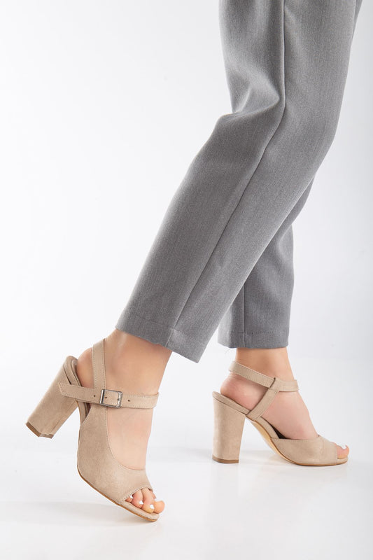 Heeled Cream Suede Women's Shoes