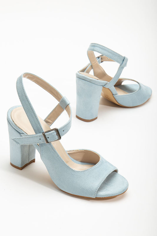 Heeled Baby Blue Suede Women's Shoes