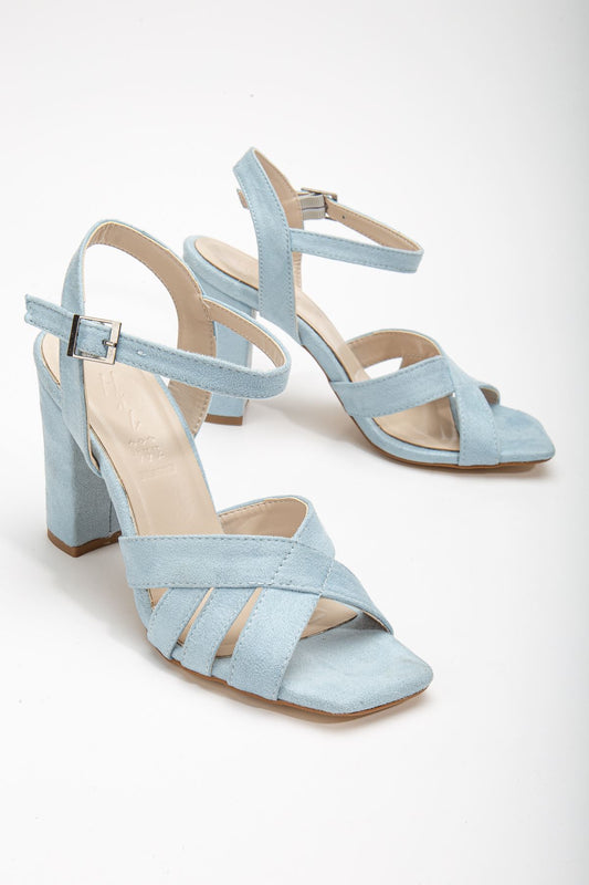 High Heeled Baby Blue Suede Blunt Toe Women's Shoes