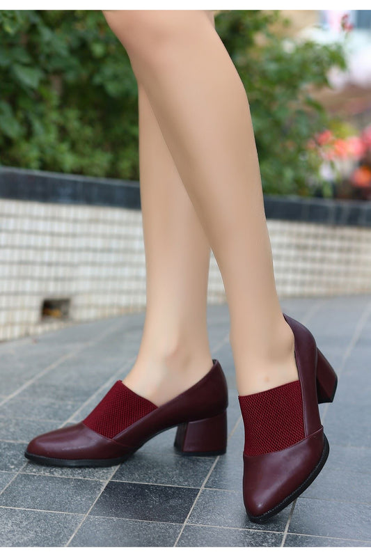 Women's Burgundy Leather High Heel Shoes