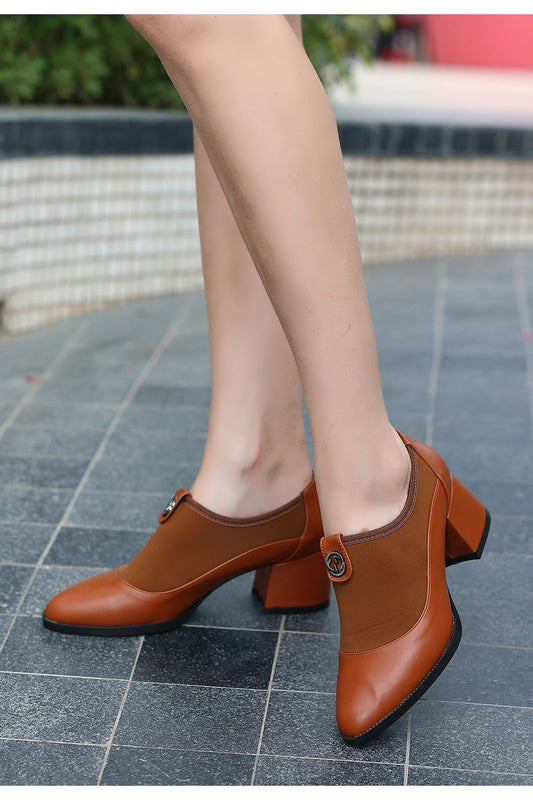 Women's Tan Leather High Heel Shoes