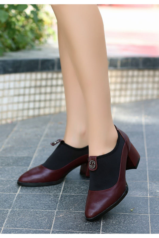 Women's Burgundy Leather High Heel Shoes