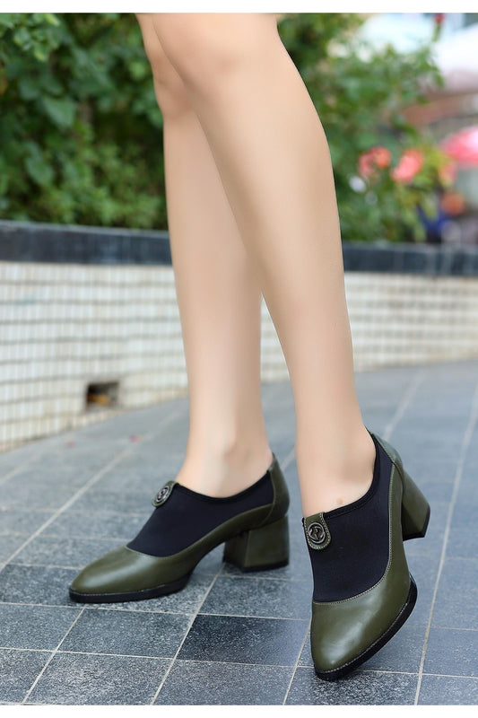 Women's Green Leather High Heel Shoes