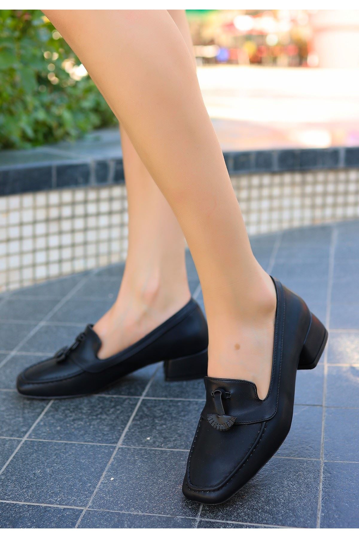 Women's Black High Heel Leather Shoes