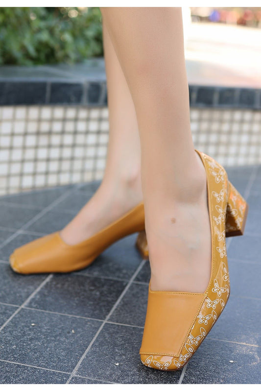 Women's Mustard Leather High Heel Shoes