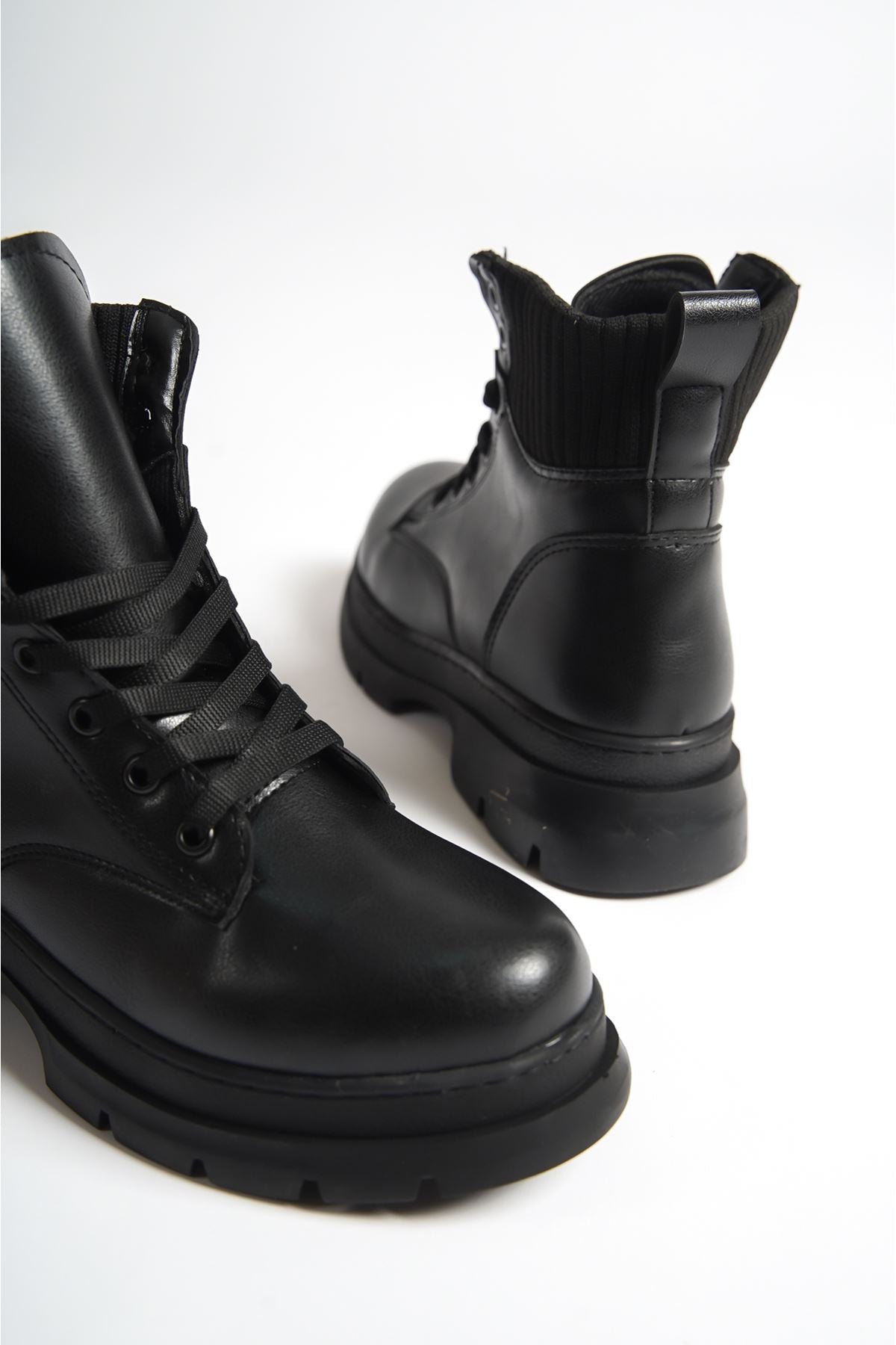 Black Matte Leather Women's Boots