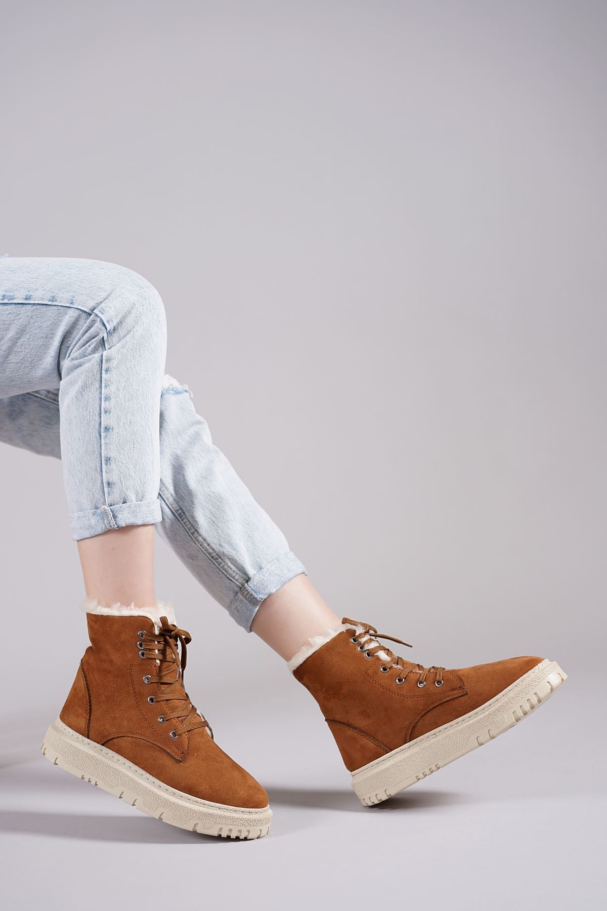 Tan Suede Lace-Up Women's Boots