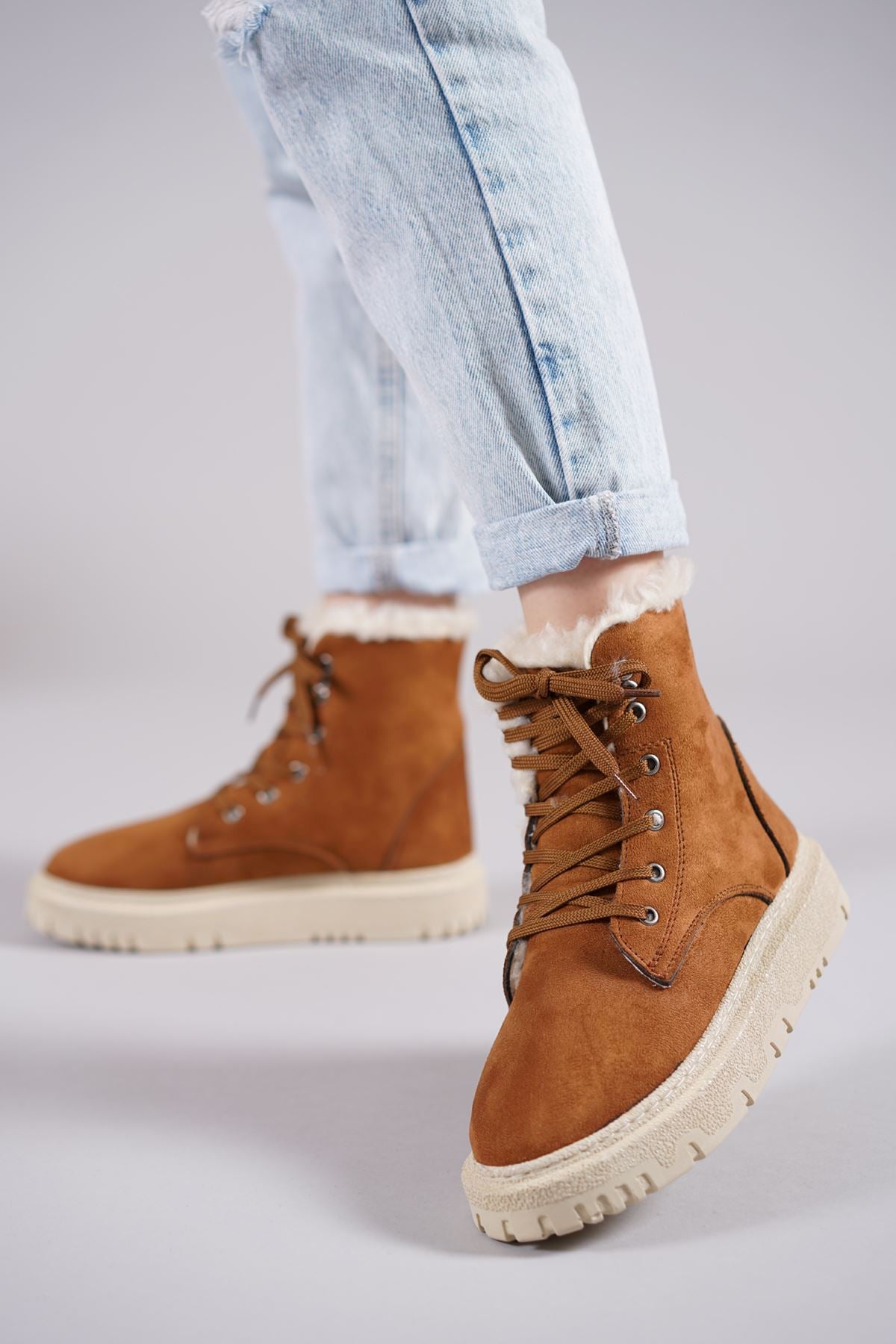 Tan Suede Lace-Up Women's Boots