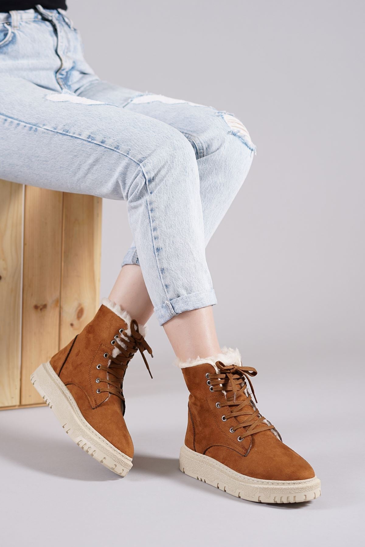 Tan Suede Lace-Up Women's Boots