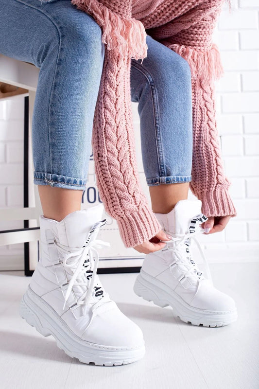 White Parachute Lace-Up Women's Snow Boots