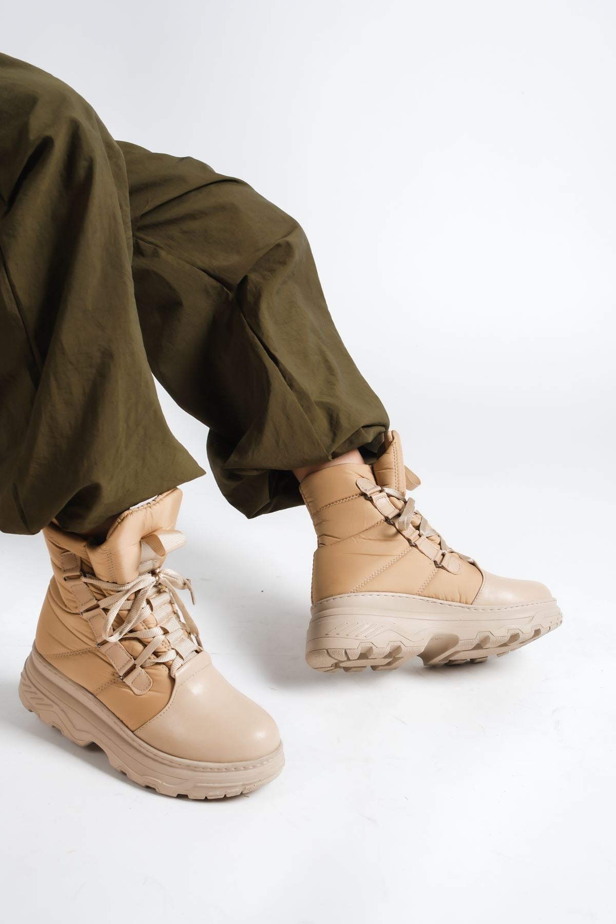 Nude Parachute Lace-Up Women's Snow Boots