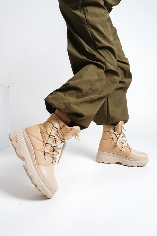 Nude Parachute Lace-Up Women's Snow Boots