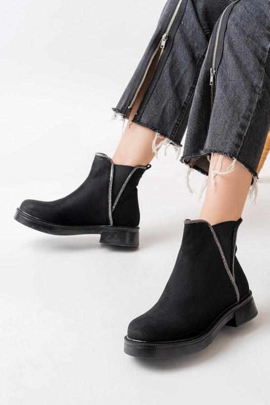 Elastic Casual Women's Boots with Black Stone Accessories