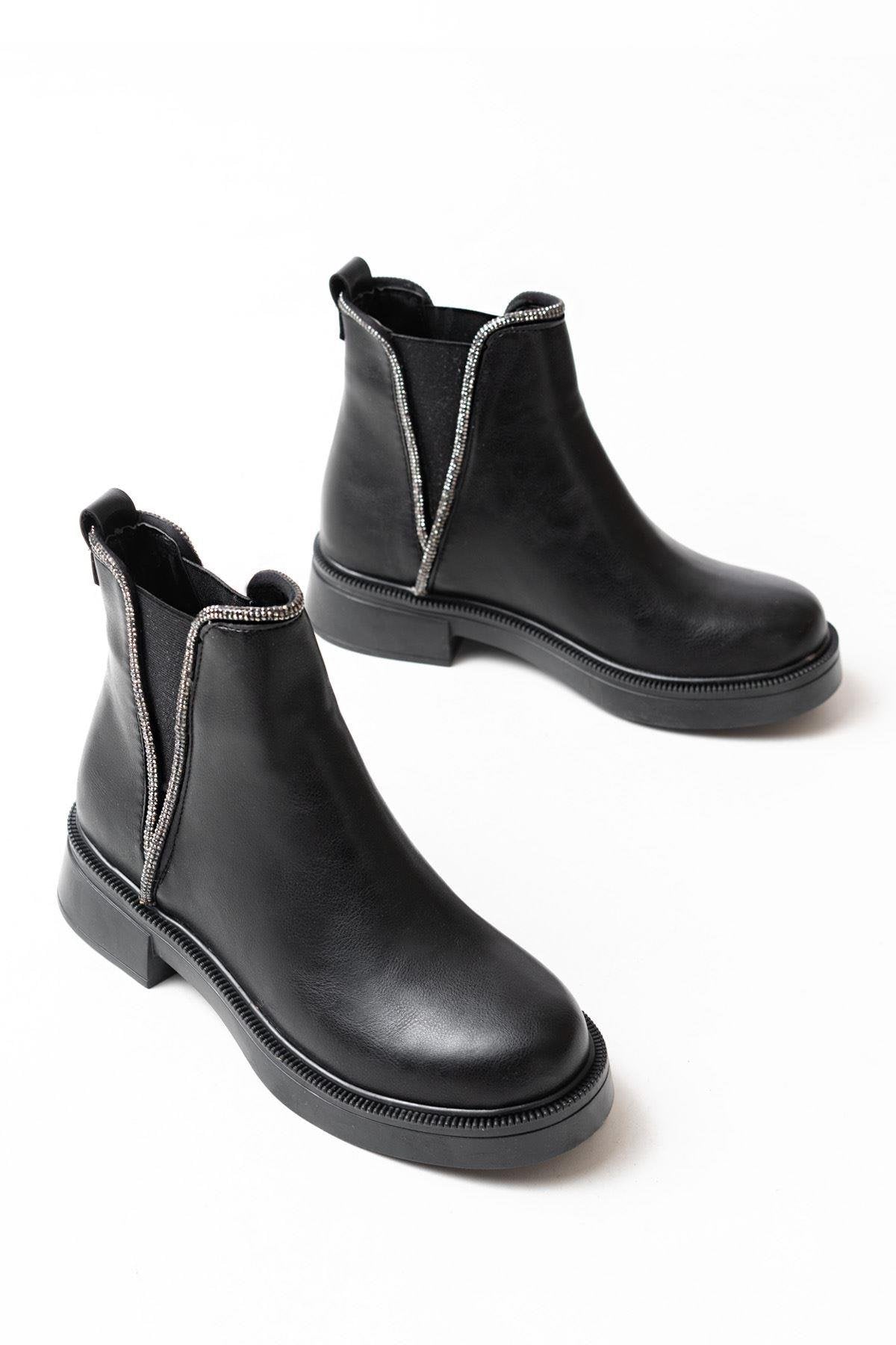 Elastic Casual Women's Boots with Black Stone Accessories