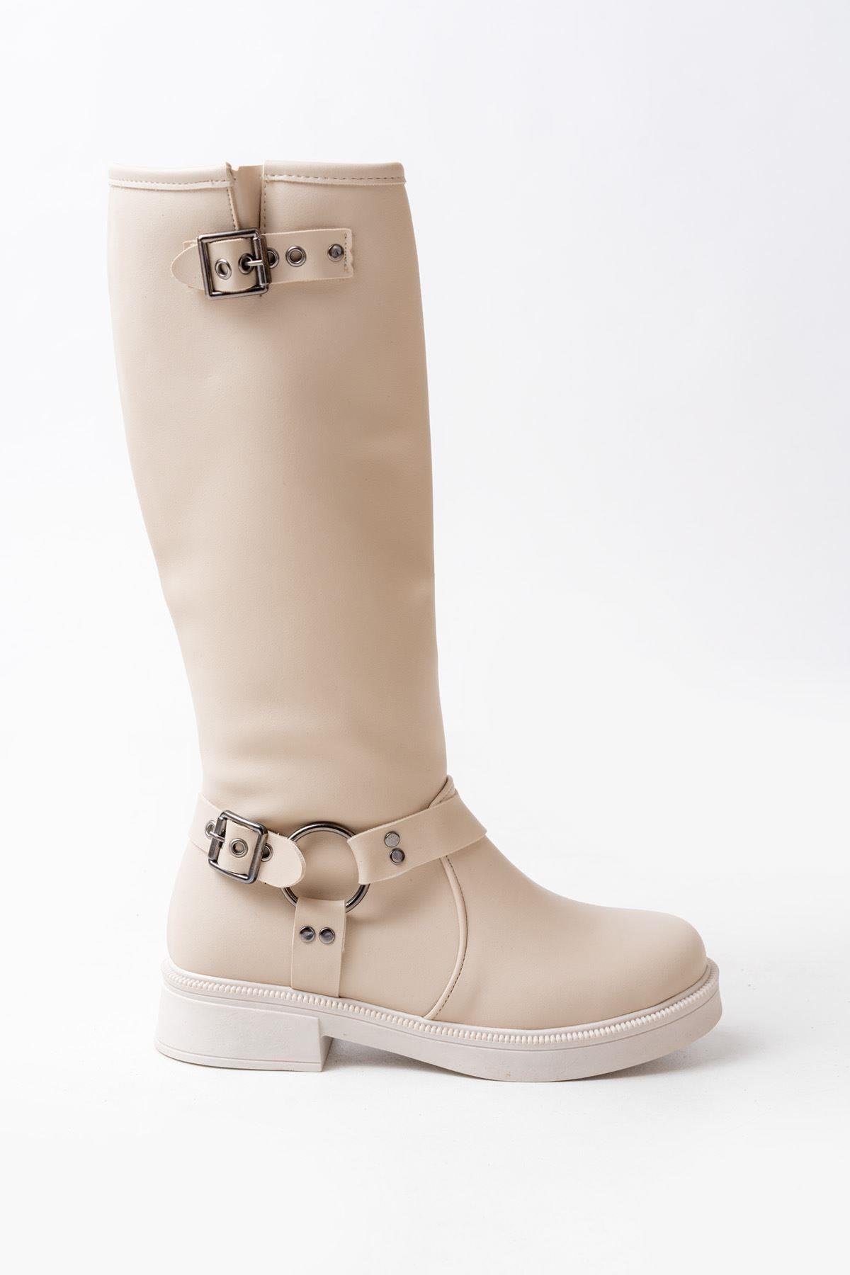 Beige Buckle Accessory Zippered Daily Women's Boots