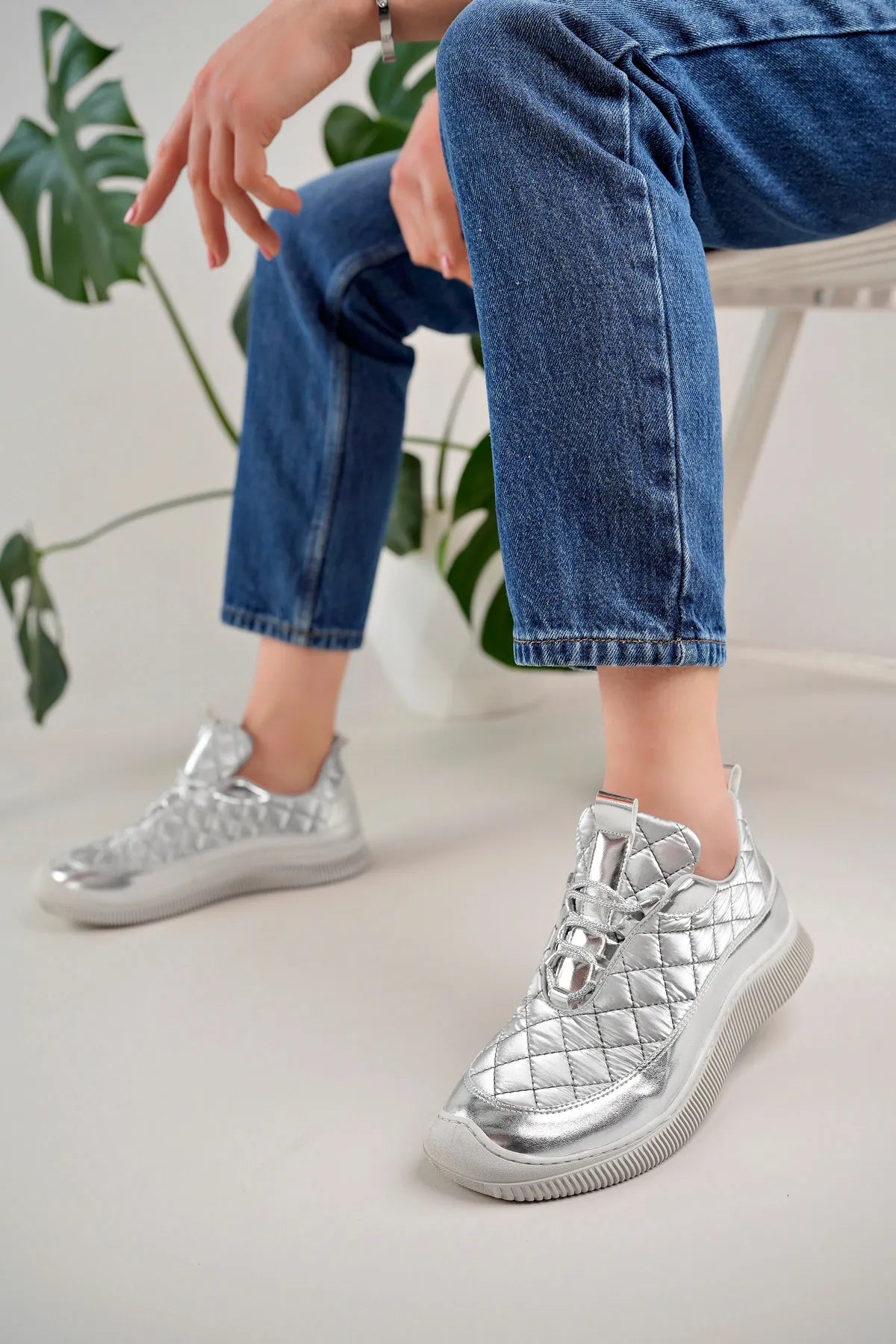 Women's Rubber Sole Casual Silver Casual Sneakers