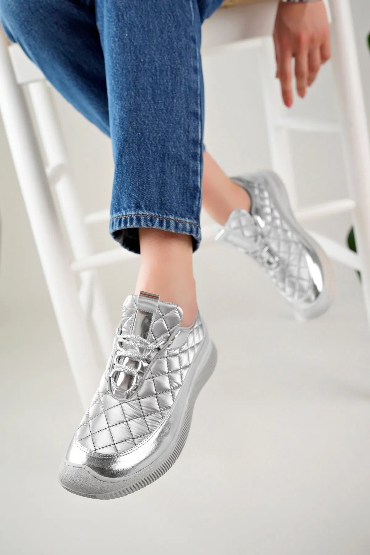 Women's Rubber Sole Casual Silver Casual Sneakers