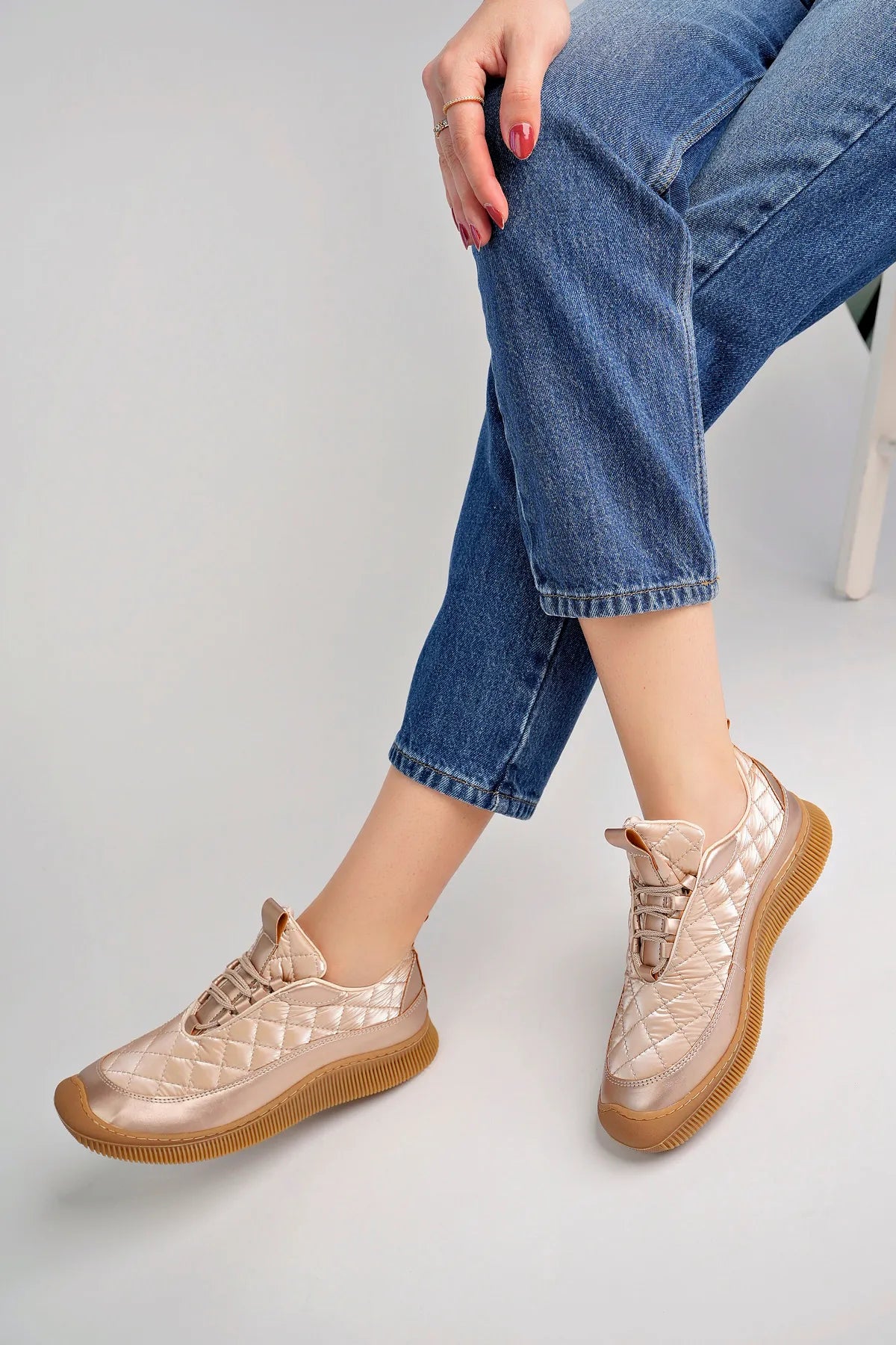 Women's Rubber Sole Casual Rose Gold Casual Sneakers