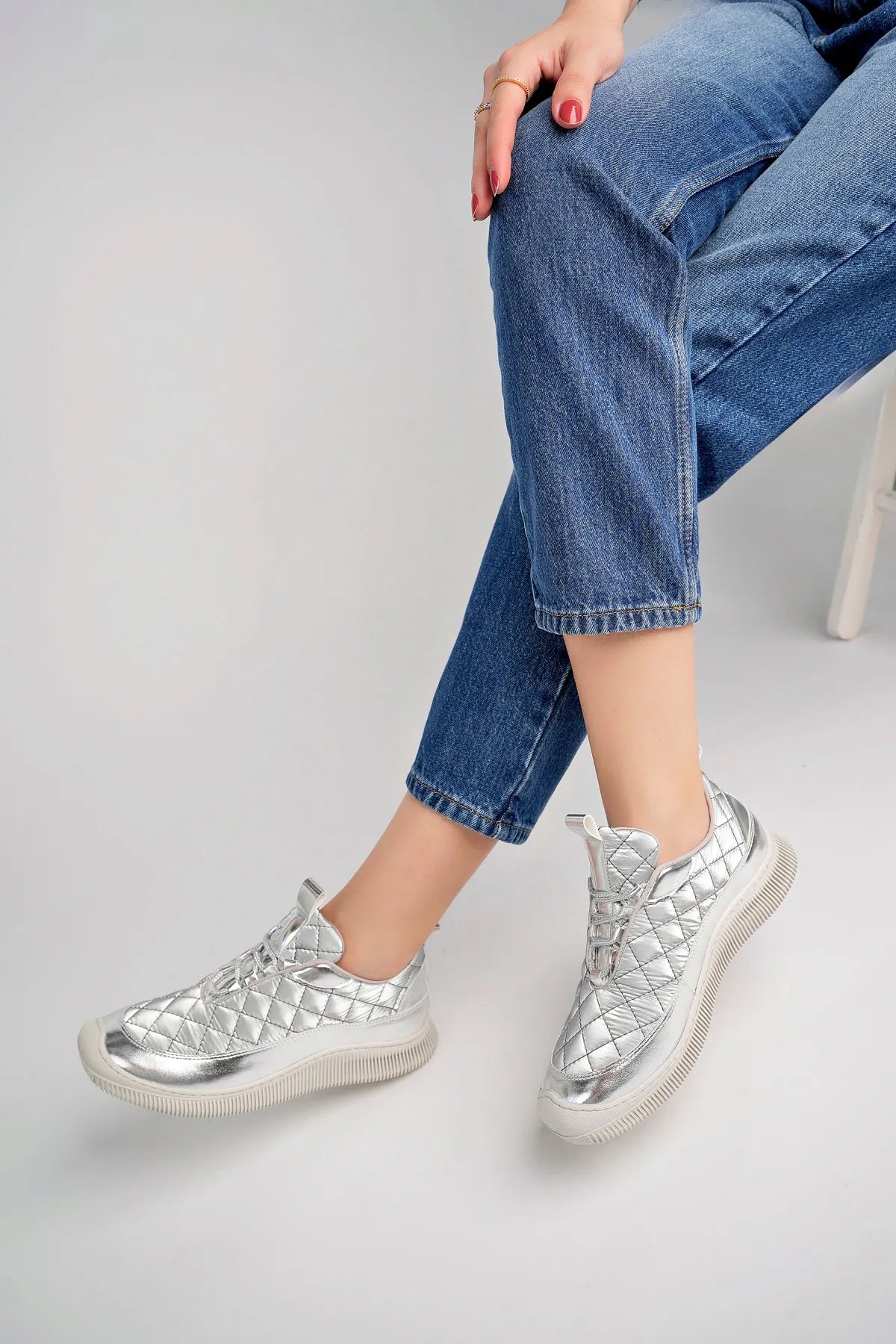 Women's Rubber Sole Casual Silver Casual Sneakers