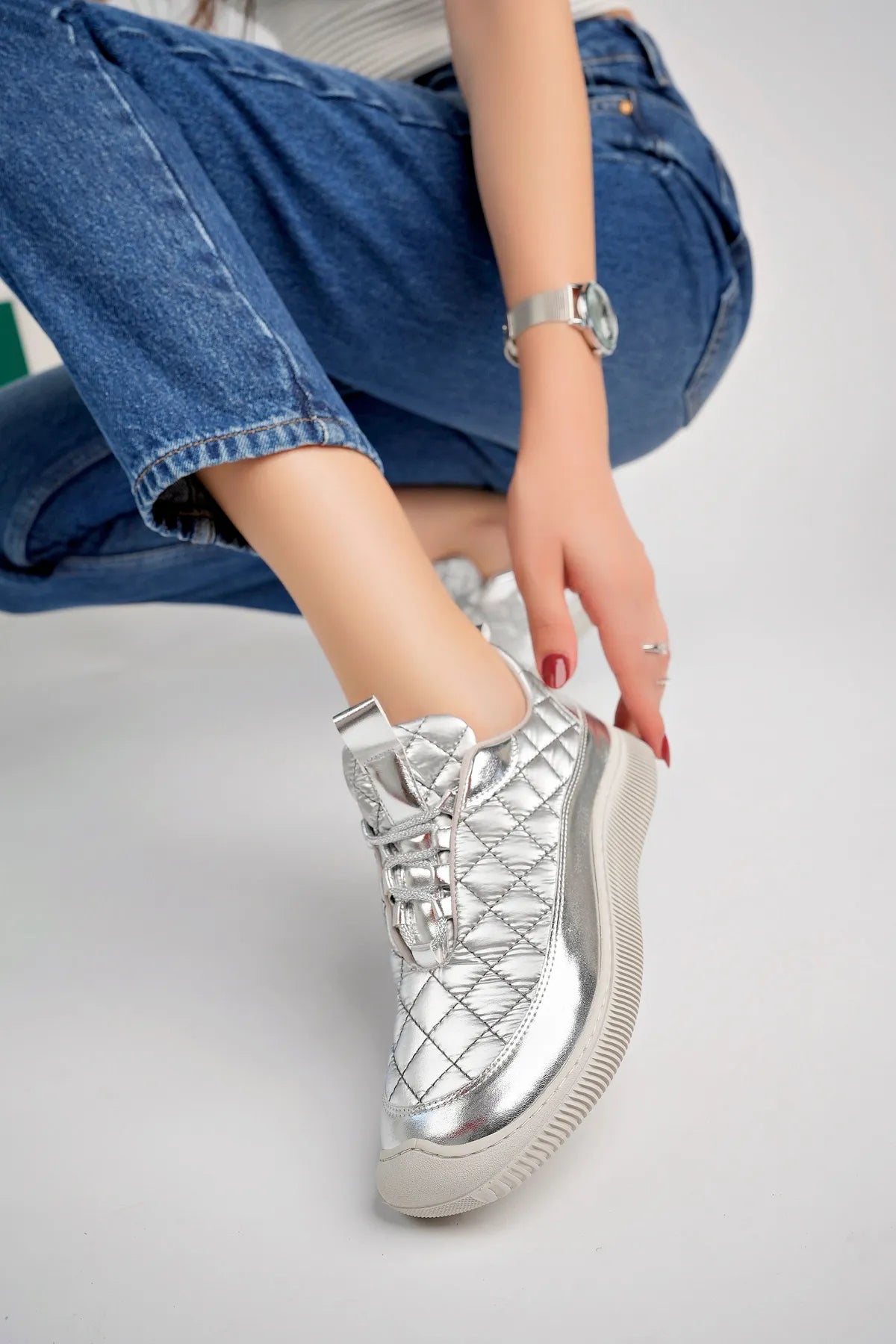 Women's Rubber Sole Casual Silver Casual Sneakers