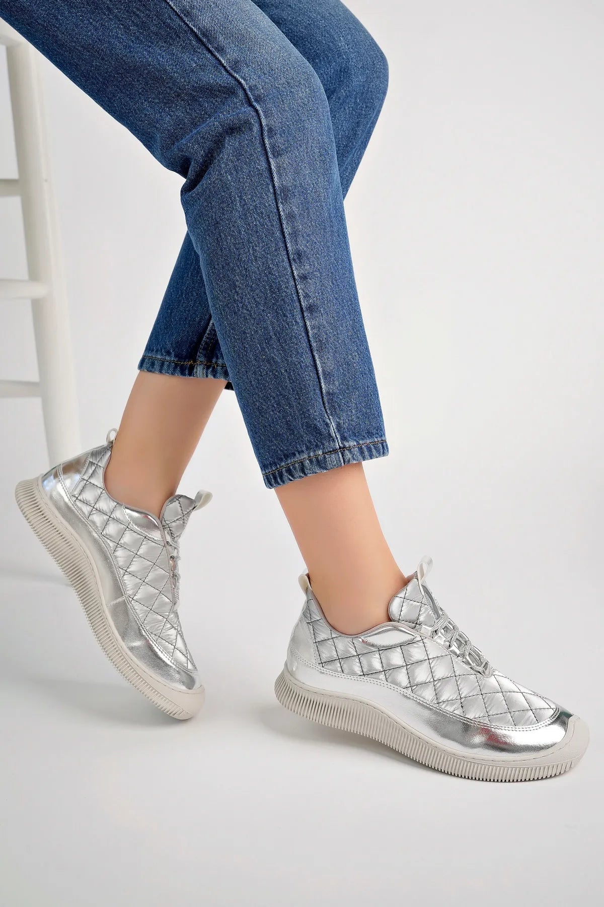 Women's Rubber Sole Casual Silver Casual Sneakers