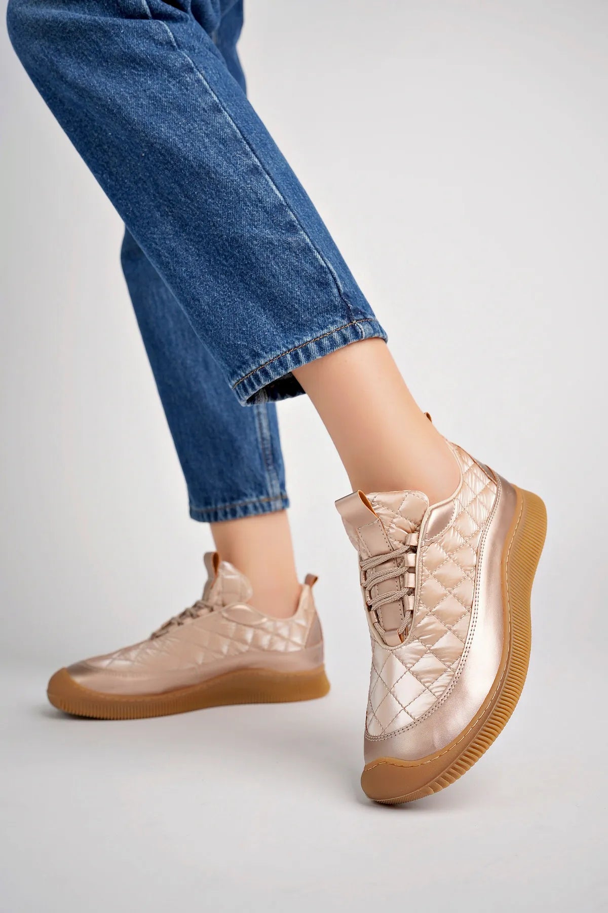 Women's Rubber Sole Casual Rose Gold Casual Sneakers