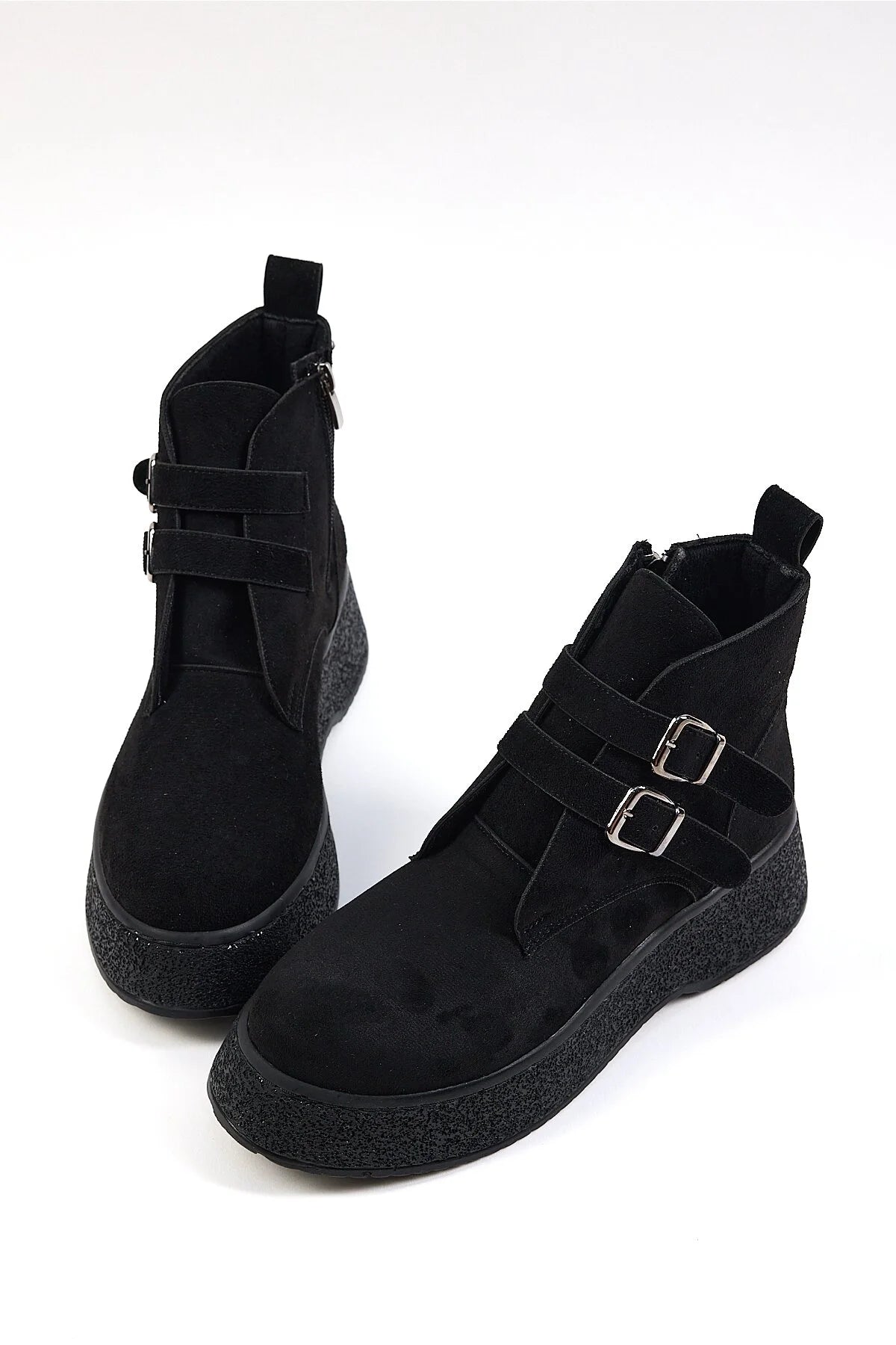 Women's Black Suede Women's Comfortable Mold Detailed Boots