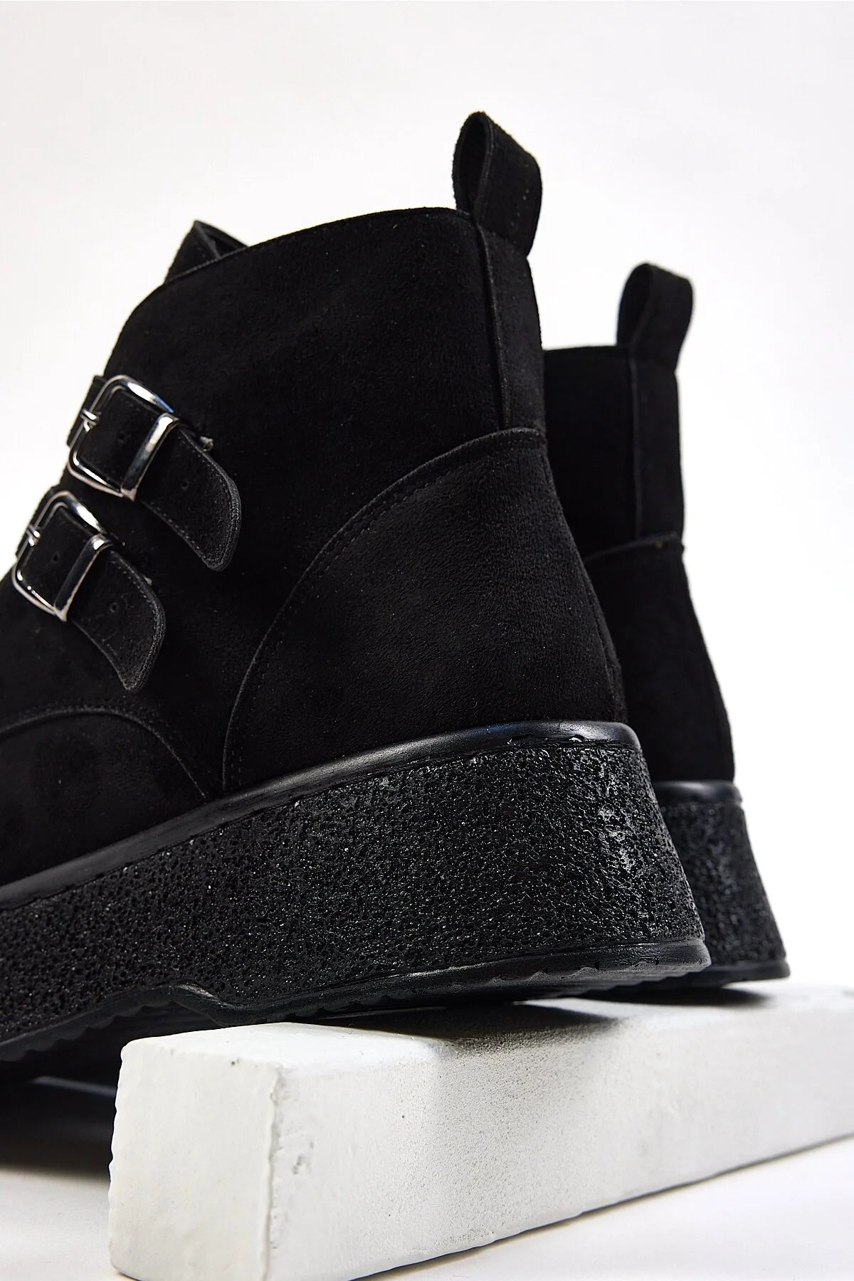 Women's Black Suede Women's Comfortable Mold Detailed Boots