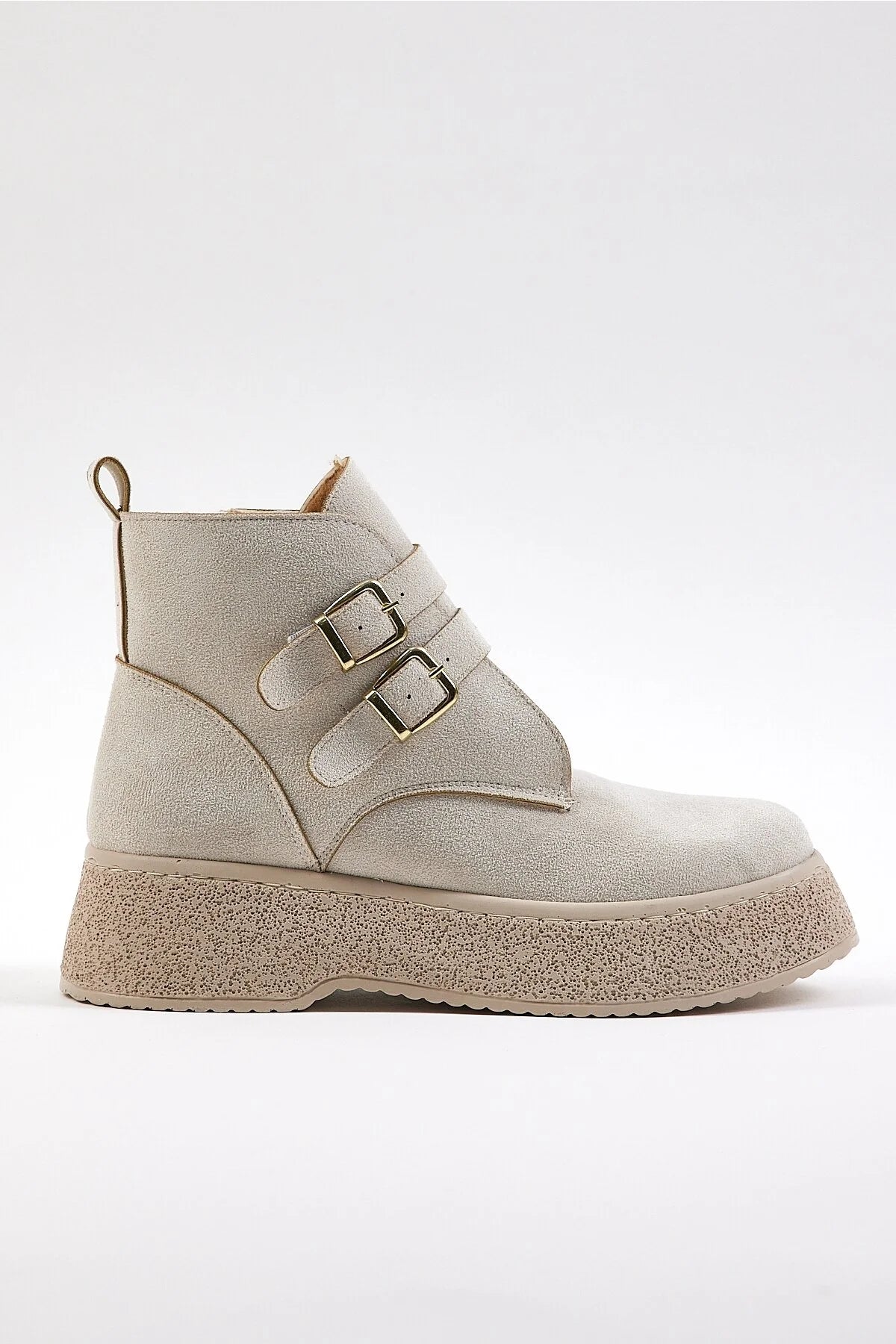 Women's Beige Suede Women's Comfortable Mold Detailed Boots