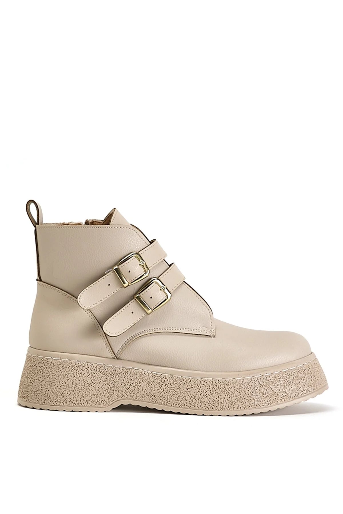 Women's Beige Leather Women's Comfortable Mold Detailed Boots