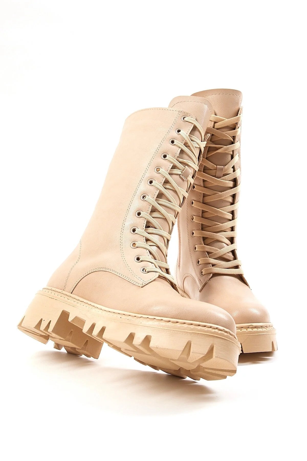 Women's Nude Leather Comfort Lace Up Sock Boots