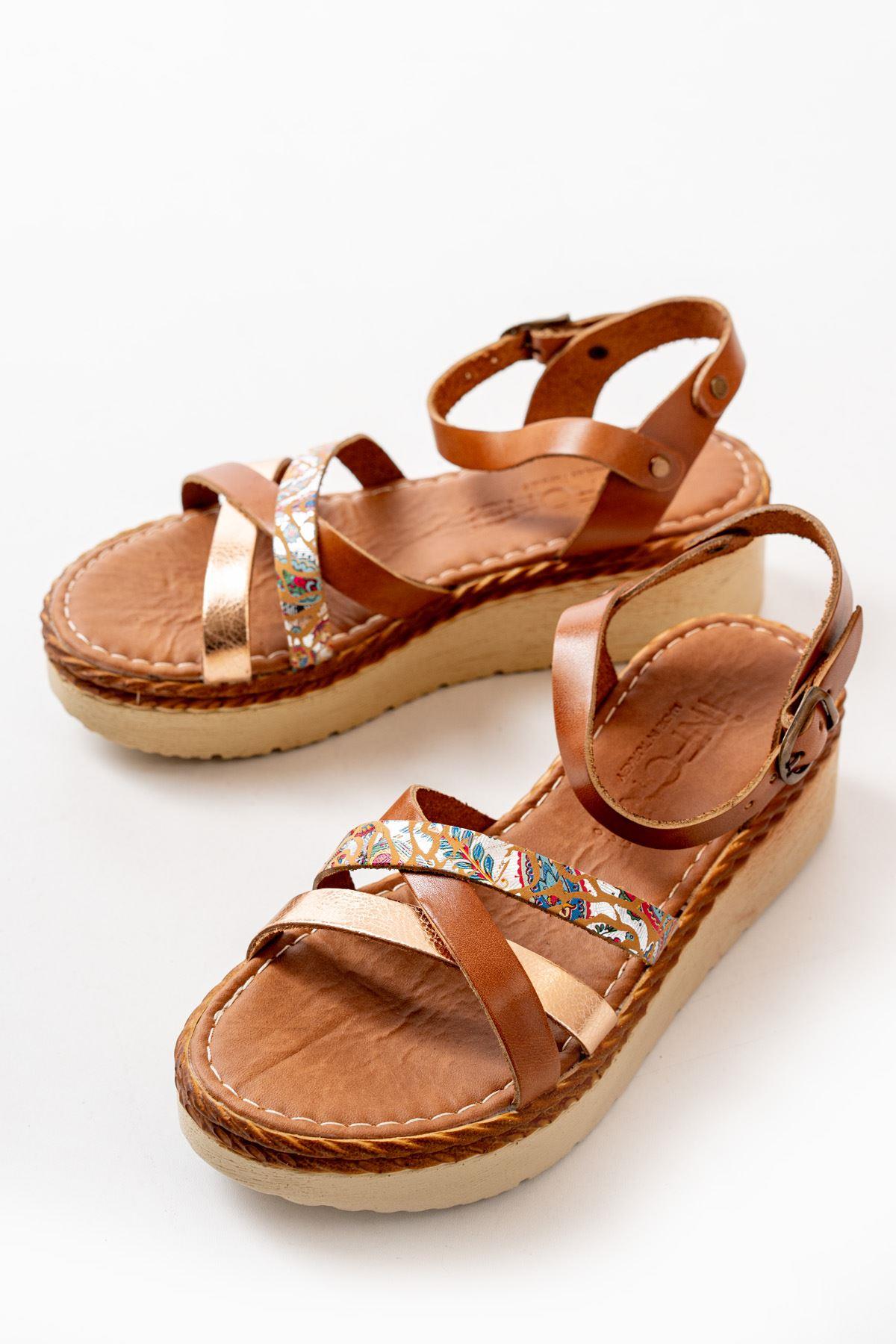 Tan Multi Orthopedic Genuine Leather Padding Women's Sandals