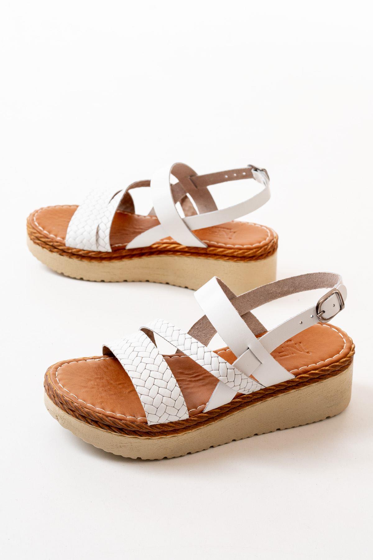 White Orthopedic Genuine Leather Padding Women's Sandals