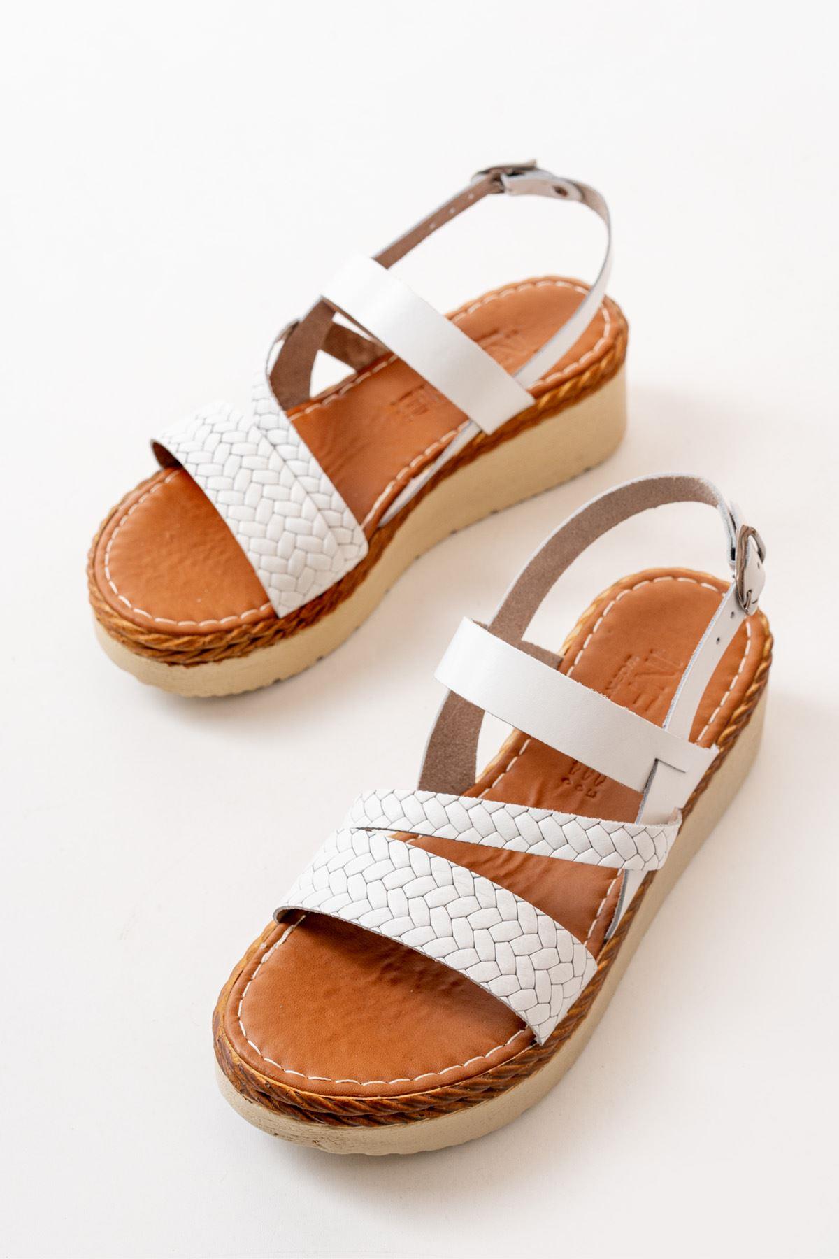 White Orthopedic Genuine Leather Padding Women's Sandals