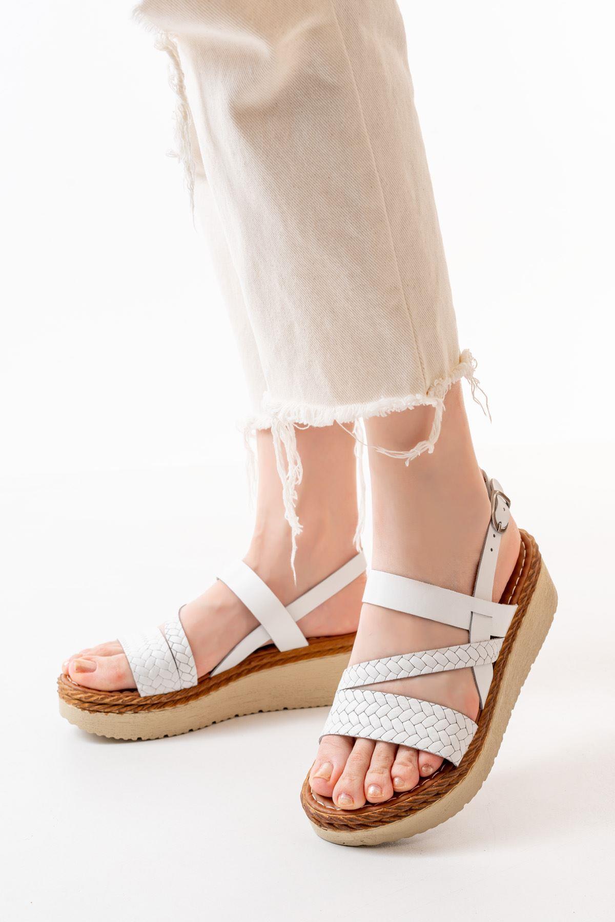 White Orthopedic Genuine Leather Padding Women's Sandals